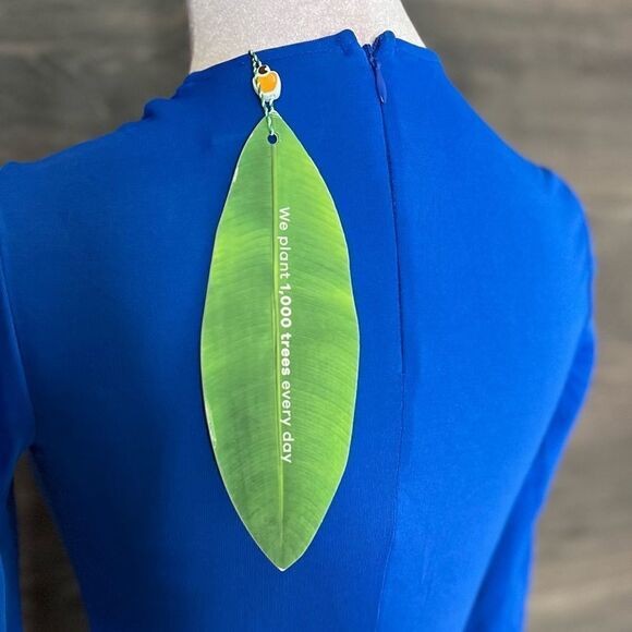 Farm Rio 🌴🦜🌺 Vivid Bright Blue Long Sleeve, High-Neck Bodysuit, Size XXS. NWT - Picture 9 of 16